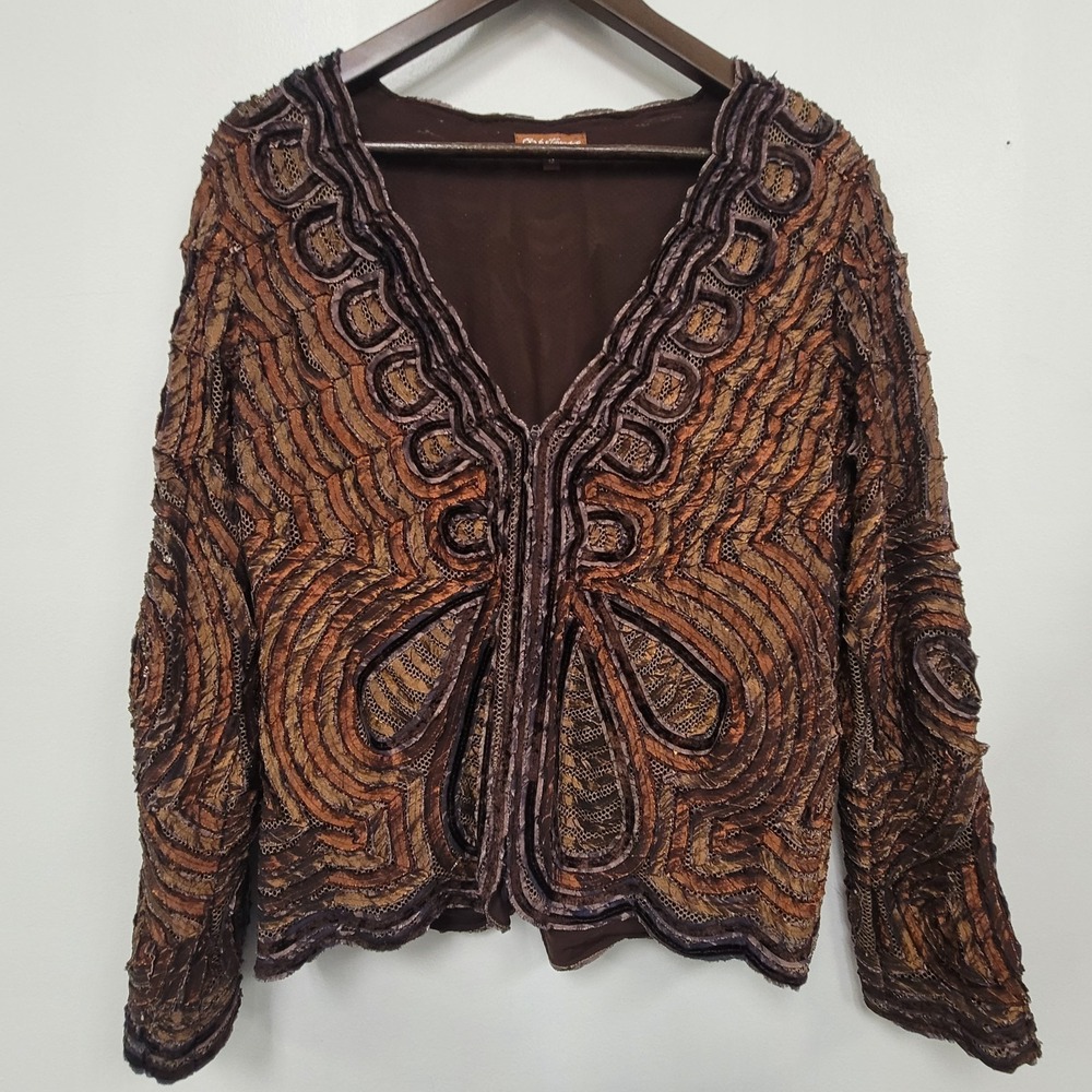 Obstinee By Ika Art To Wear Zip Jacket Size 12 Statement Maximalist Brown